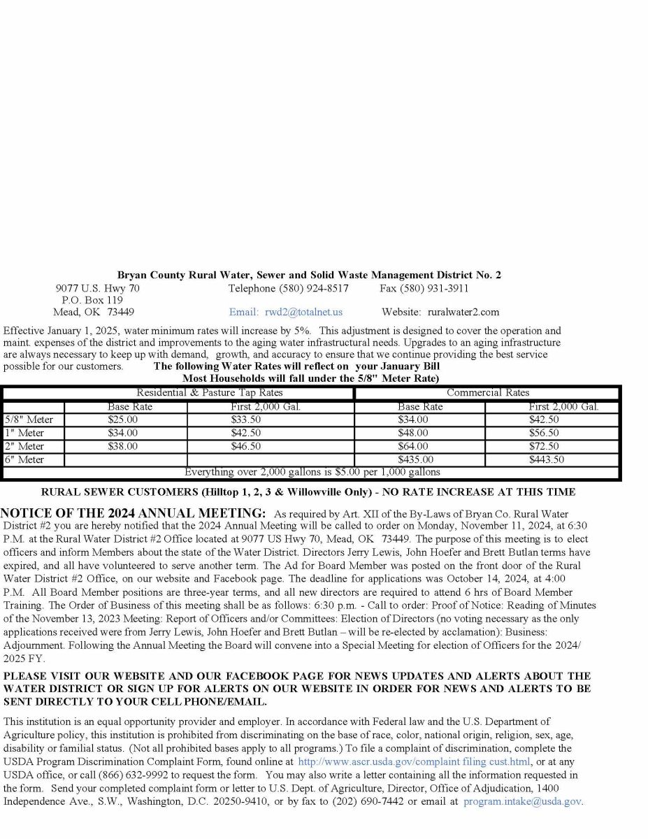 2024 Annual Meeting Notice & 2025 Rate Increase